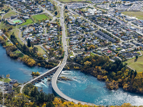 Overlooking one side of the town from the peak of Deer Park in Queenstown, New Zealand photo