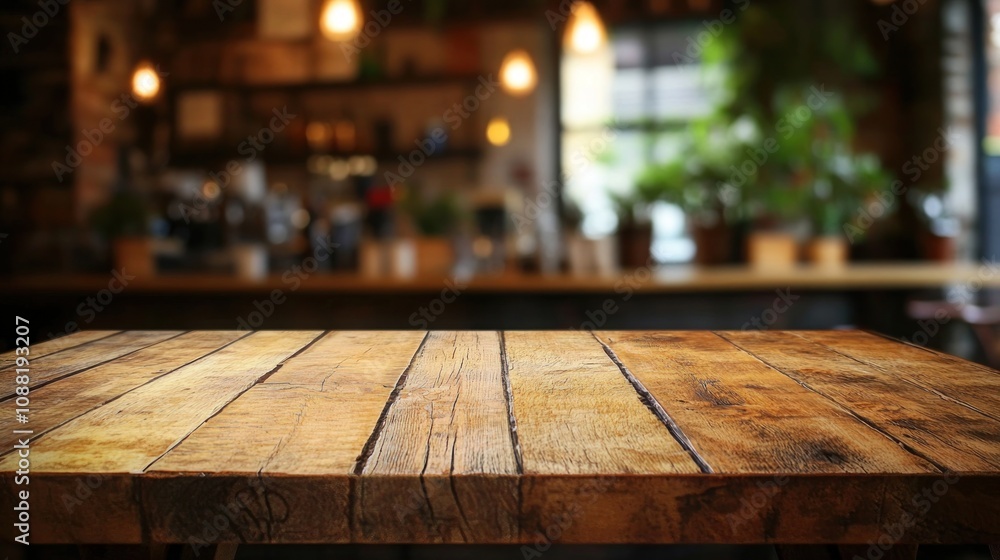 Rustic Wooden Tabletop in a Cozy Cafe Rustic Wooden Tabletop in a Cozy Cafe