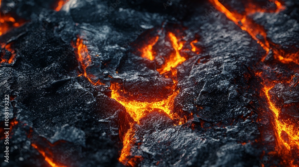 A close-up of glowing lava rocks, showcasing intricate textures and vibrant orange-red hues against a dark, charred background. A close-up of glowing lava rocks, showcasing intricate textures and vibrant orange-red hues against a dark, charred background.