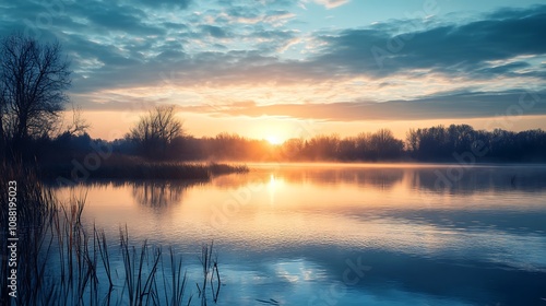 Sunrise over Calm Lake