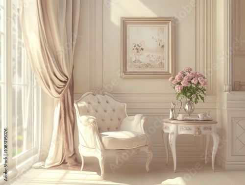 Elegant Room With Ornate Ch...