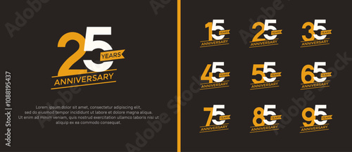set of anniversary logo flat orange and white color on brown background for celebration moment