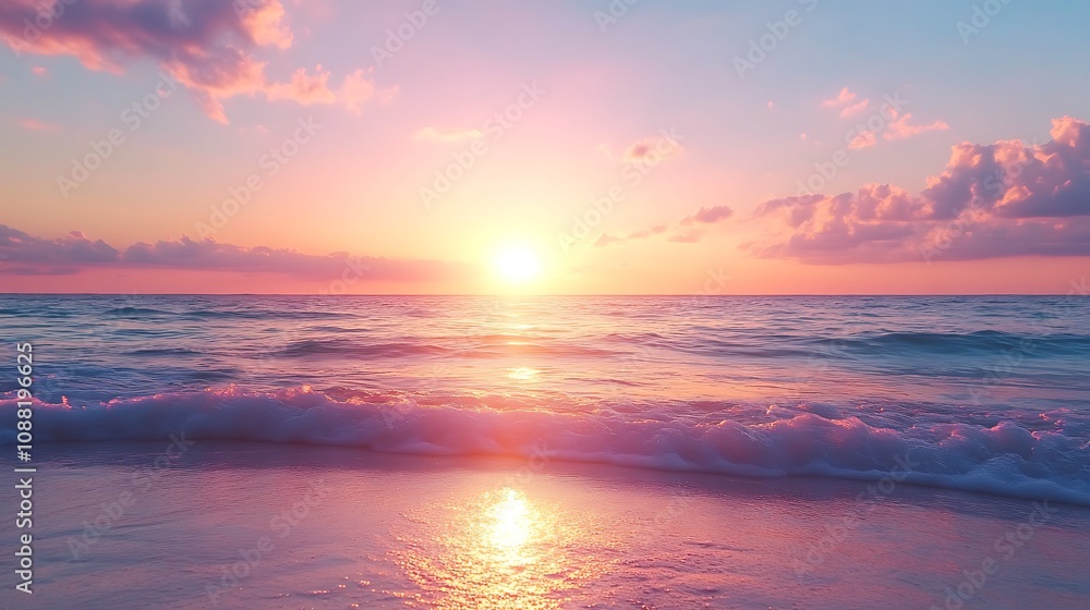 Fototapeta premium Sunrise Beach Ocean Wave Pink Sky