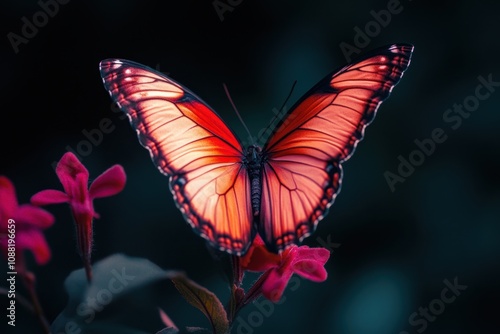 A butterfly representing a spirit animal, set against a dark, black background. photo