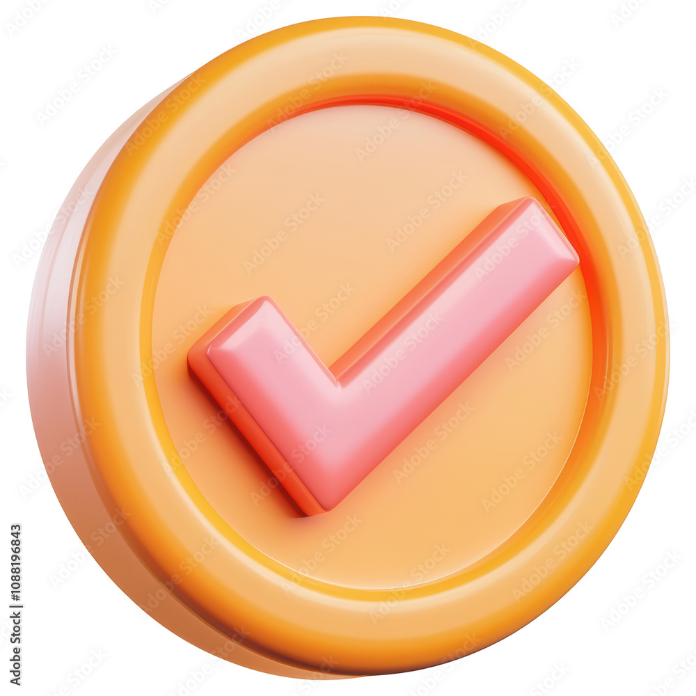 3D A red and pink check mark is on an orange circle isolated on transparent or white background, png 3D A red and pink check mark is on an orange circle isolated on transparent or white background, png