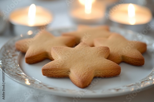 Star-Shaped Gingerbread Cookies on Elegant Plate