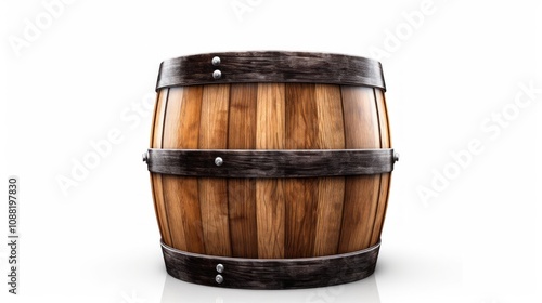 Wooden Barrel on White Background