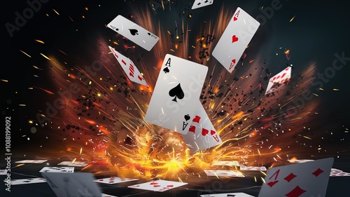 Poker game with ace of spades, playing cards, and chips