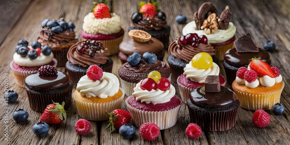 cupcakes with cream and chocolate cupcakes with cream and chocolate