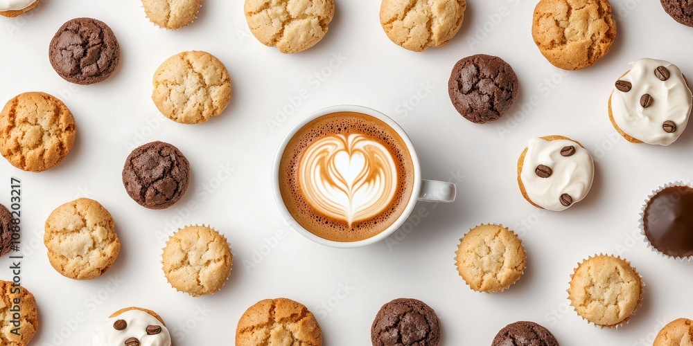 bakery , bistro , menu Coffee and cookies arranged artfully on a table bakery , bistro , menu Coffee and cookies arranged artfully on a table