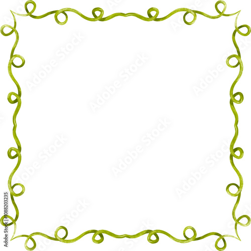 Frame with natural green curly vine ornament in rectangle square shape decoration element