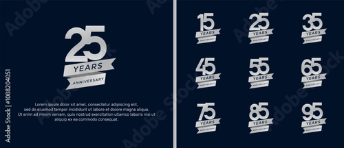 set of anniversary logo flat silver color on black background for celebration moment