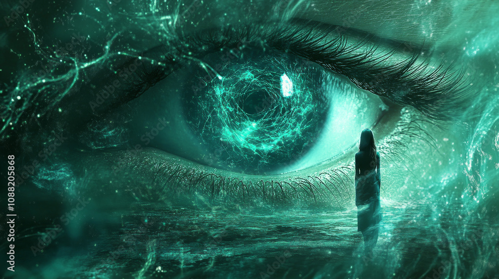 Fototapeta premium Surreal Eye, Cosmic Portal, Woman, Digital Art, Mystery
