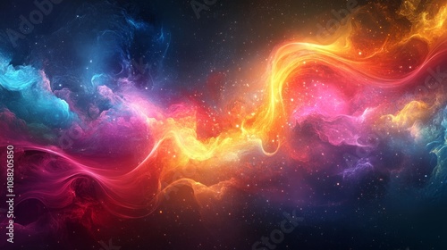 Abstract colorful smoke, nebulas, and stars background.