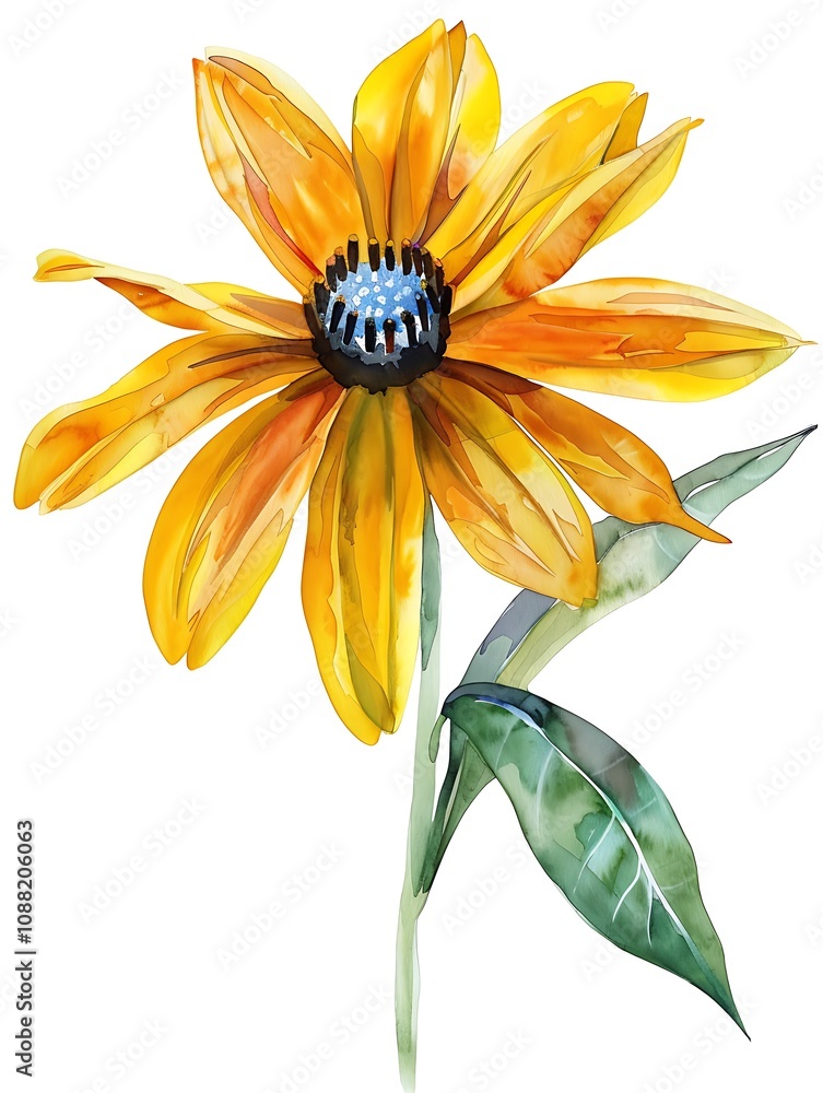 Obraz premium Watercolor Orange Gloriosa Daisy Isolated on White Background. Beautiful Gloriosa Daisy Flower