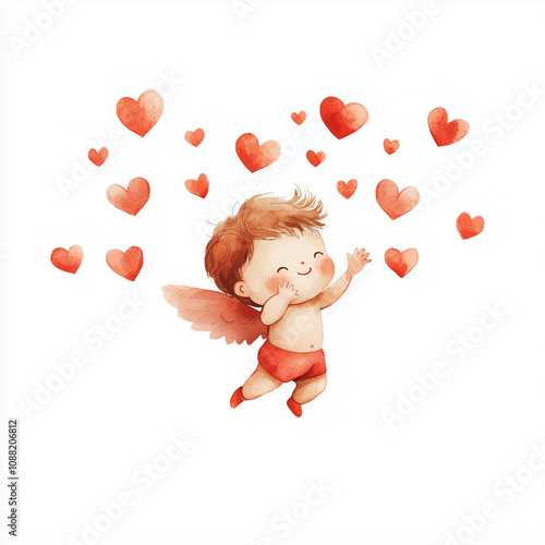 Cherubic Cupid's Watercolor...
