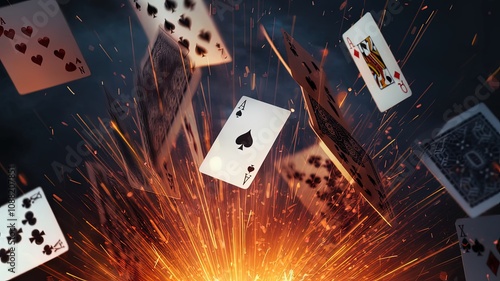 Poker game with ace of spades, playing cards, and chips photo