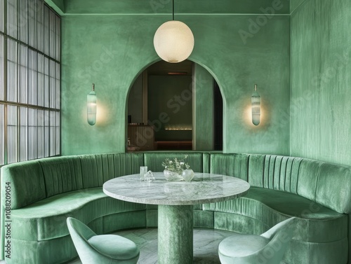Green Velvet Booth Seating ...