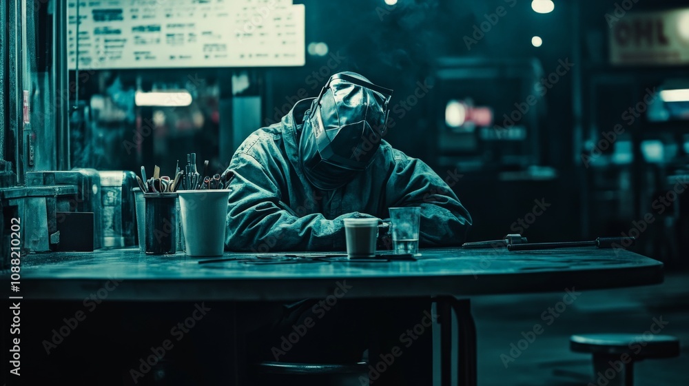 Serene Welder Taking a Break with Tools Nearby Serene Welder Taking a Break with Tools Nearby