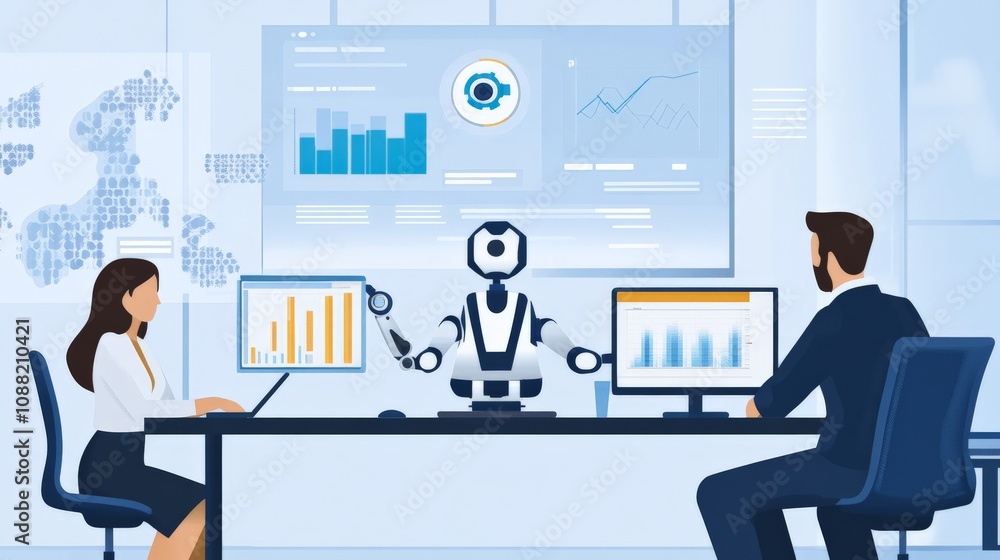 Engineers Analyzing Robotic Data in a Serene Office Engineers Analyzing Robotic Data in a Serene Office