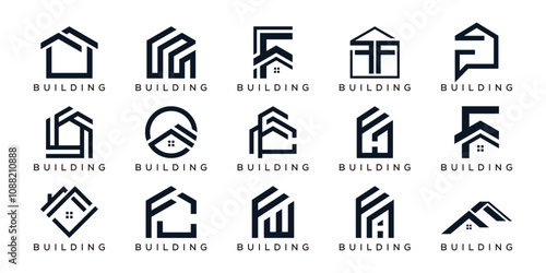 Set of Monogram Initial Letter, Home Construction Architect Building Logo Design Inspiration