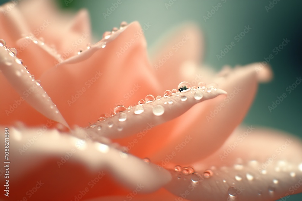 Macro Image of Pink Rose Petal with Sparkling Water Droplets : Generative AI Macro Image of Pink Rose Petal with Sparkling Water Droplets : Generative AI