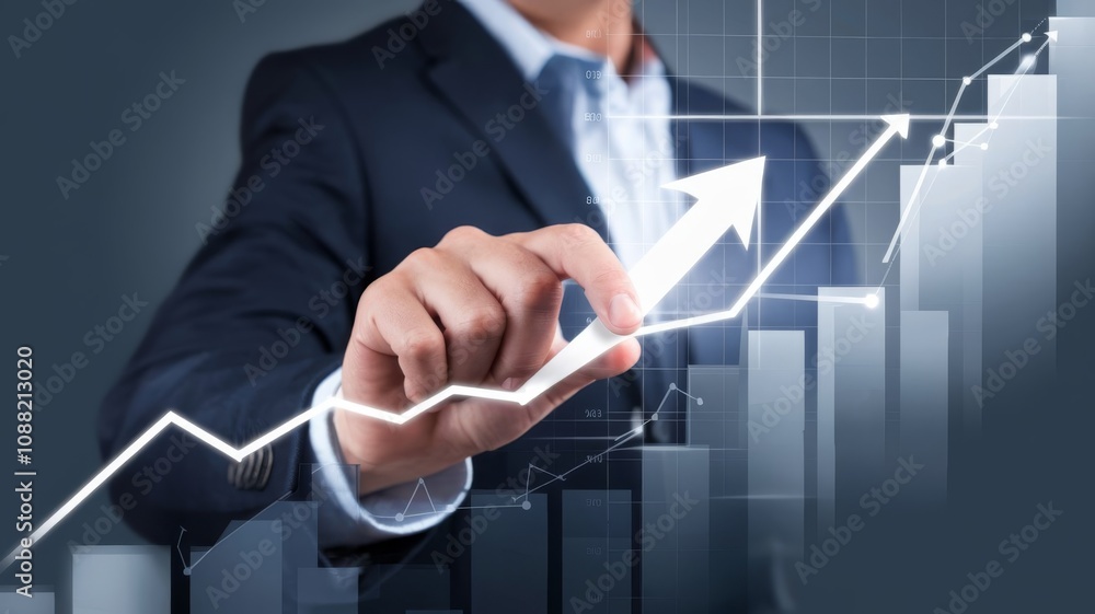 Business growth concept with hand holding an upward arrow Business growth concept with hand holding an upward arrow
