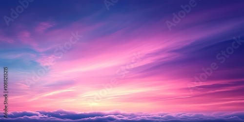 Vibrant pink and purple sunset over fluffy clouds.