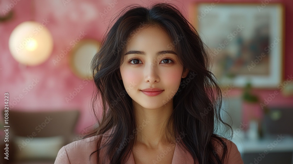 Portrait of a woman with long hair in a stylish setting. Portrait of a woman with long hair in a stylish setting.