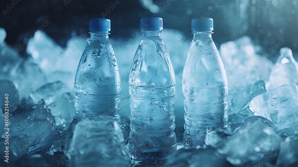 Close Up of Water Bottles on Ice Close Up of Water Bottles on Ice