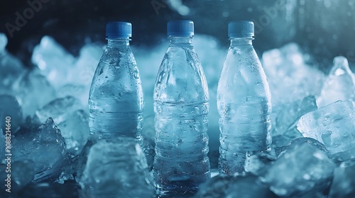 Close Up of Water Bottles on Ice