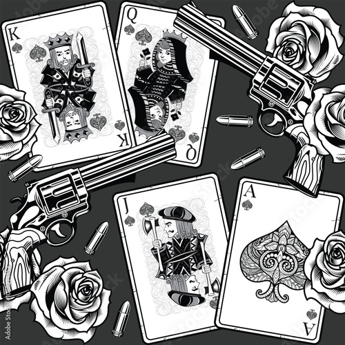 seamless pattern with Playing cards are a collection of playing cards that are divided into four types of cards, namely spades, hearts, diamonds, clubs, vector art illustration design