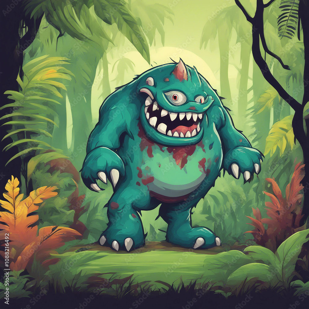 Obraz premium monster background illustration in the middle of the forest