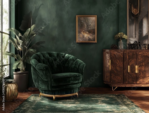 Luxurious Green Velvet Armc...
