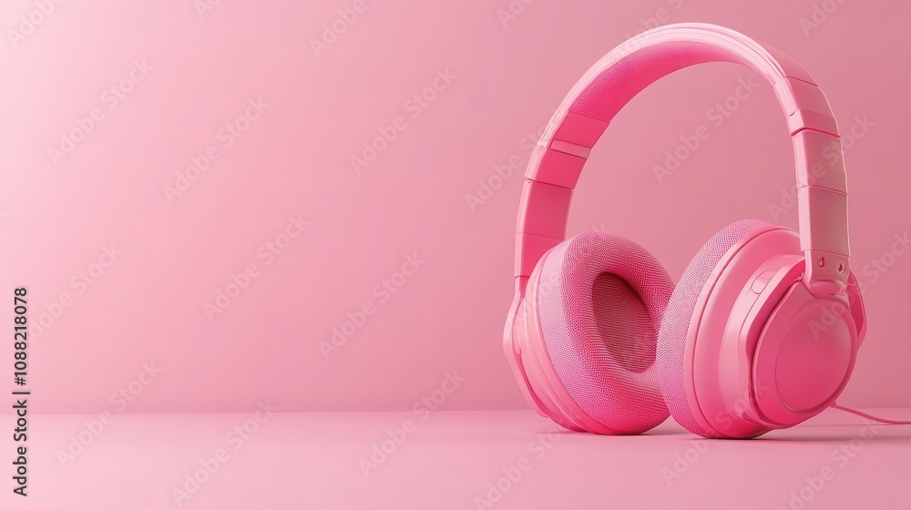 A pair of stylish pink headphones rests on a pastel pink surface, creating a vibrant and trendy aesthetic. A pair of stylish pink headphones rests on a pastel pink surface, creating a vibrant and trendy aesthetic.