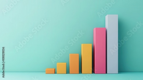 A colorful bar chart displays increasing values against a mint green background, symbolizing growth and progress in data visualization.