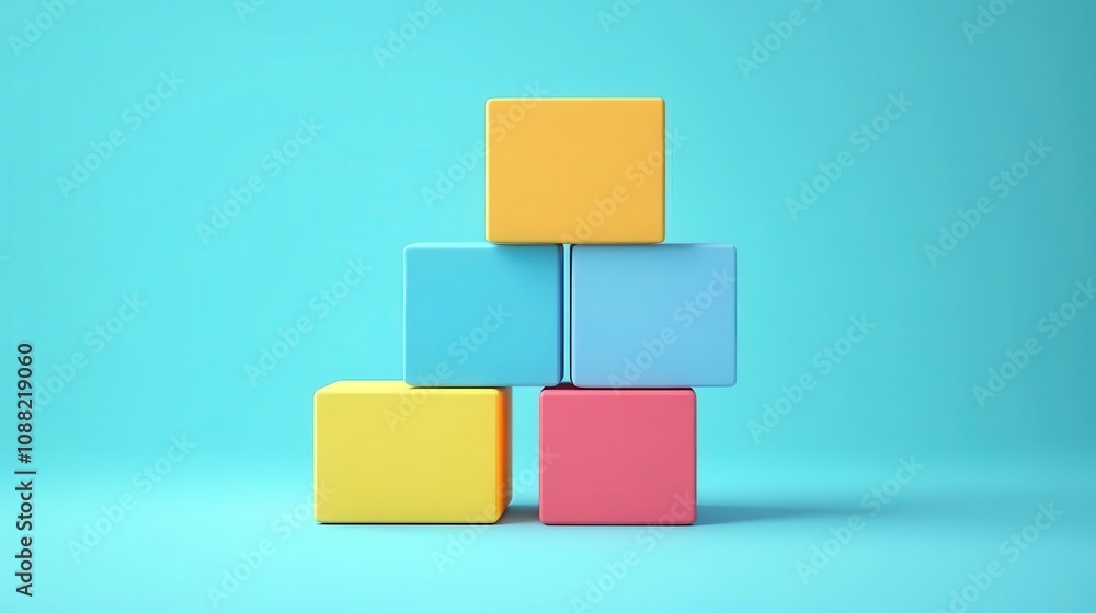 A stack of colorful blocks in yellow, blue, and pink against a bright turquoise background, creating a playful and vibrant aesthetic. A stack of colorful blocks in yellow, blue, and pink against a bright turquoise background, creating a playful and vibrant aesthetic.