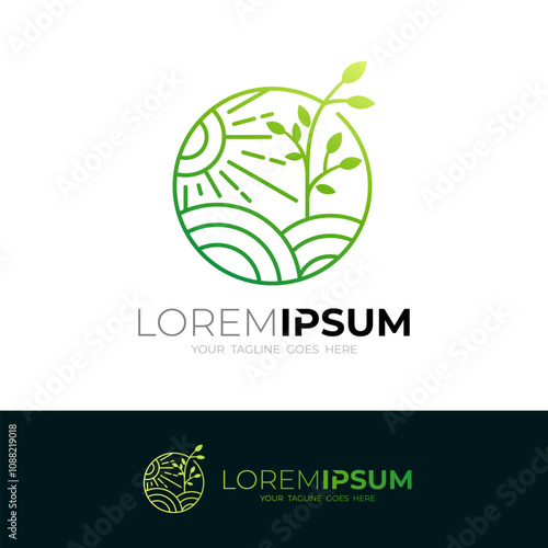 icon of a lush, sunlit plantation, line style logos