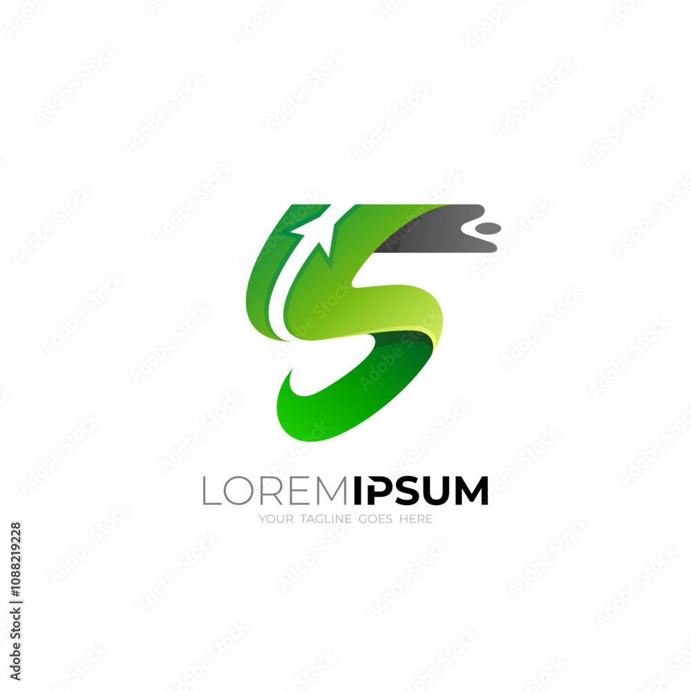 S logo and arrow design combination, green color S logo and arrow design combination, green color