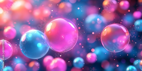 Abstract background with colorful glowing spheres and bokeh.