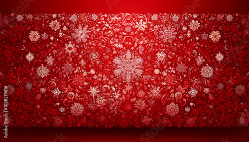 Red and Gold Festive Decorations – Elegant New Year’s Eve and Christmas Celebration with Champagne, Gold Gifts, Snowflakes, and Shiny Ornaments for a Sparkling Festive Mood