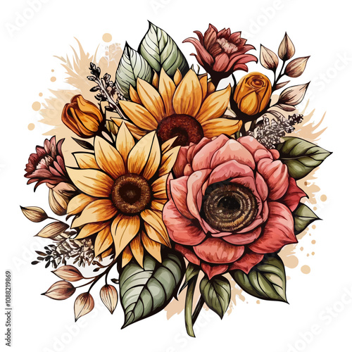 Flower illustration Watercolor painting about flowers vector illustration (2)