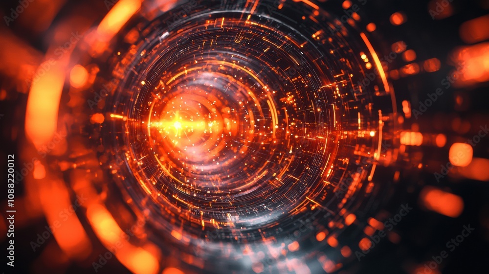 Obraz premium Vivid Abstract Swirling Patterns in Orange and Black, Representing Energy Flow, Digital Communication, and Dynamic Motion, Evoking a Sense of Modern Technology and Innovation