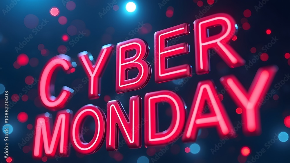 Fototapeta premium Cyber Monday neon sign. 3D rendering. Cyber Monday text generated by AI