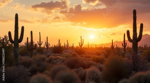 Cactus Garden in Desert Sunset: 
