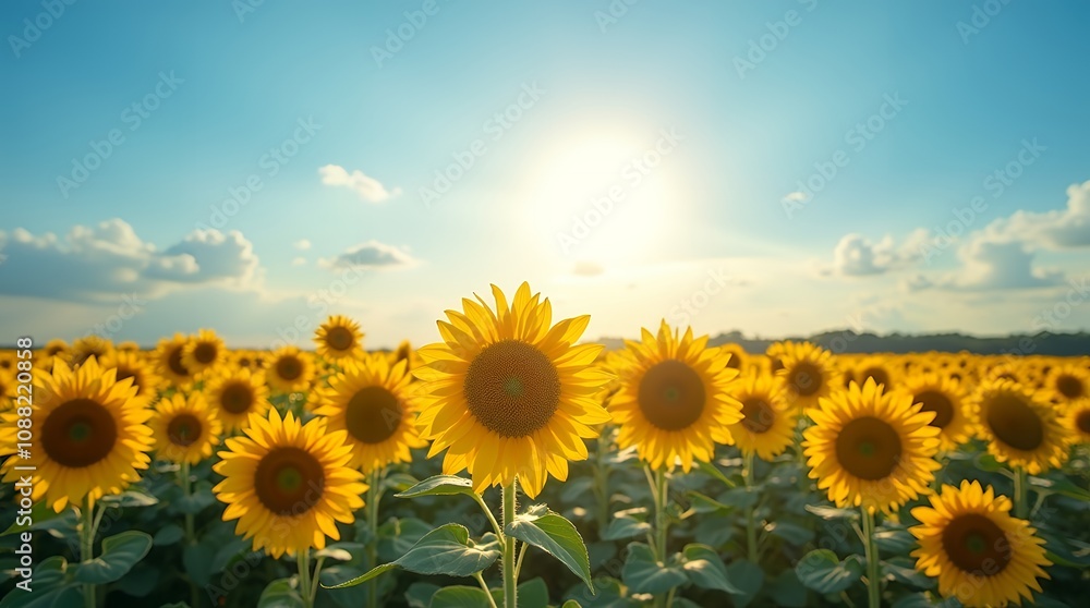 Obraz premium Field of Sunflowers Under Blue Sky: 