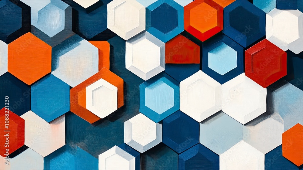 Vibrant geometric pattern with hexagonal shapes in various colors and textures Vibrant geometric pattern with hexagonal shapes in various colors and textures
