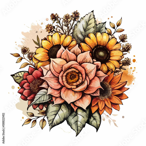 Flower illustration Watercolor painting about flowers vector illustration (13)