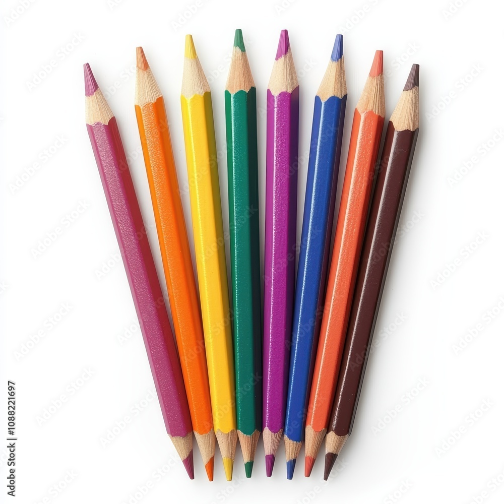 Fototapeta premium A vibrant array of colored pencils arranged in a neat row, perfect for artistic inspiration.
