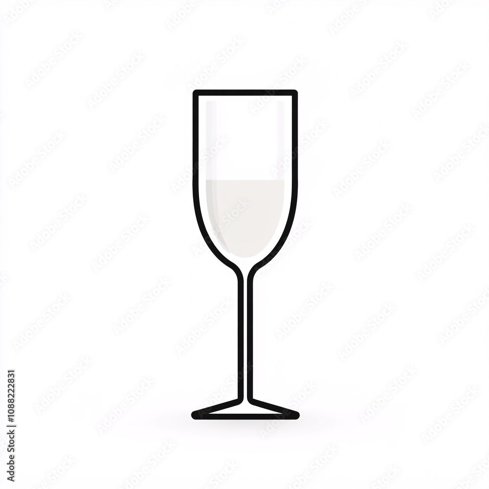 2408_074.A simple vector icon illustration depicting a medium-sized glass champagne flute, viewed from the side, champagne inside, strong outline, at center for a website isolated white background 2408_074.A simple vector icon illustration depicting a medium-sized glass champagne flute, viewed from the side, champagne inside, strong outline, at center for a website isolated white background